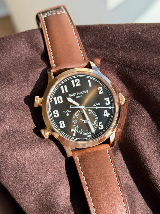 Patek Philippe Pilot Travel Time 5524R-001 · Brand New · Rose Gold · Brown Dial · Full Set 2023 · Original AD Receipt · Box and Papers