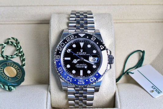Rolex GMT-Master II 126710BLNR Batgirl/Batman on Jubilee 2021 Mint Condition Complete Set