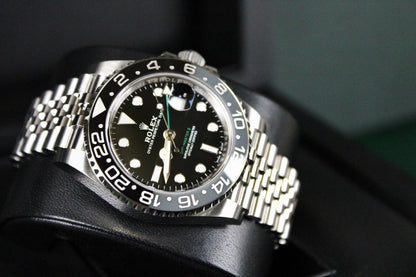 Rolex GMT-Master II Bruce Wayne 126710GRNR · Grey-Black Ceramic · Jubilee · 40mm · 2024 · Original AD Receipt · Full Set · Full Links