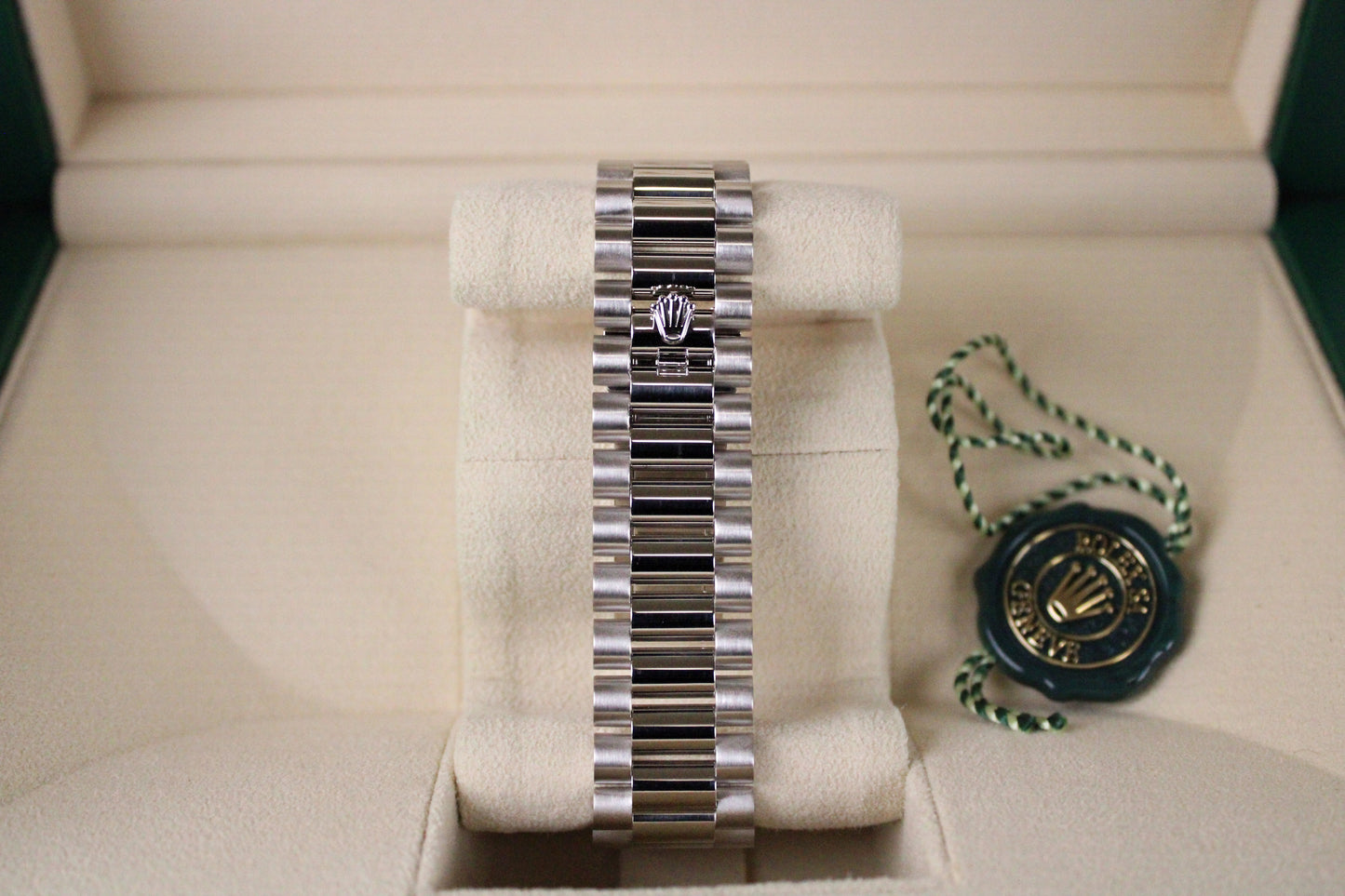 Rolex Day-Date 40 228396TBR · Full Platinum · Meteorite Dial · Baguette Diamond Bezel