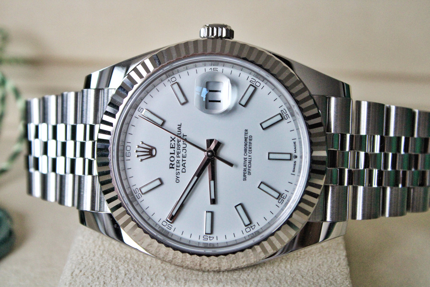 Rolex Datejust 41 126334 NEW · White Stick Dial · Fluted Bezel · Complete Set August 2025 · Brand New · Founder Purchased in Geneva