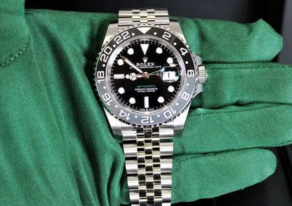 Rolex GMT-Master II Bruce Wayne 126710GRNR · Grey-Black Ceramic · Jubilee · 40mm · 2024 · Original AD Receipt · Full Set · Full Links