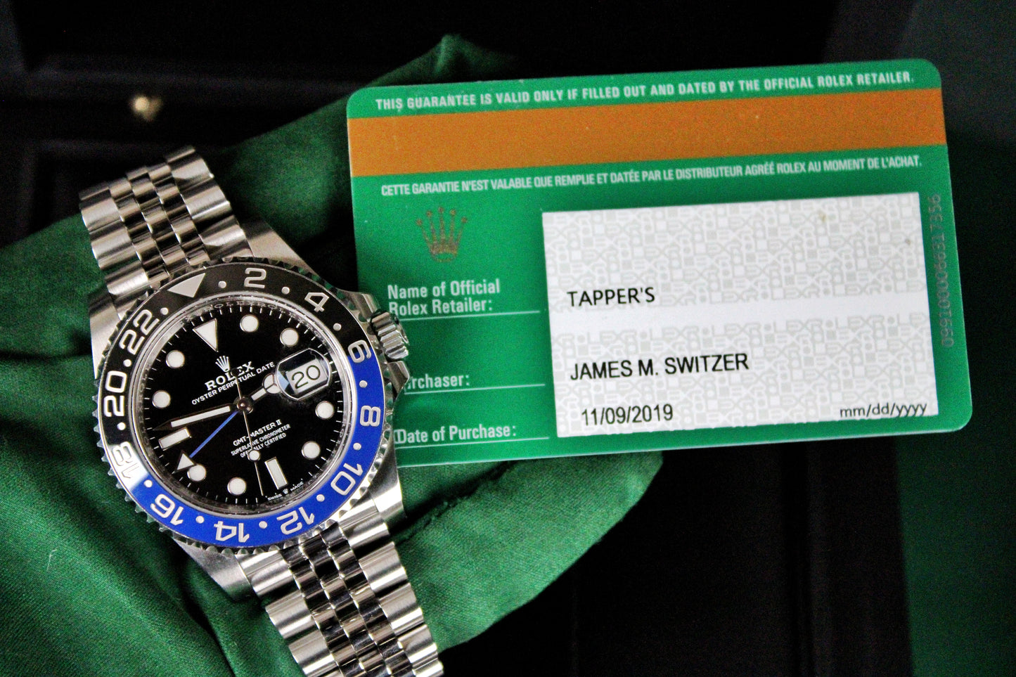 Rolex GMT-Master II Batman / Batgirl 126710BLNR · Blue-Black Ceramic · Jubilee · 40mm · 2019 · Box and Papers · Very Good Condition