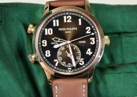 Patek Philippe Pilot Travel Time 5524R-001 · Brand New · Rose Gold · Brown Dial · Full Set 2023 · Original AD Receipt · Box and Papers