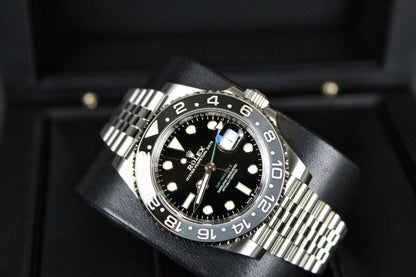 Rolex GMT-Master II Bruce Wayne 126710GRNR · Grey-Black Ceramic · Jubilee · 40mm · 2024 · Original AD Receipt · Full Set · Full Links