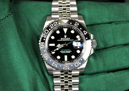 Rolex GMT-Master II Bruce Wayne 126710GRNR · Grey-Black Ceramic · Jubilee · 40mm · 2024 · Original AD Receipt · Full Set · Full Links