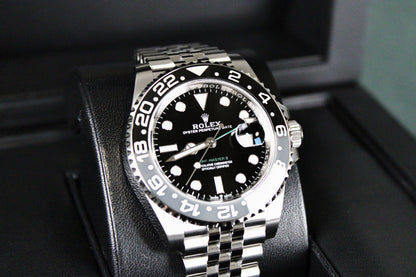Rolex GMT-Master II Bruce Wayne 126710GRNR · Grey-Black Ceramic · Jubilee · 40mm · 2024 · Original AD Receipt · Full Set · Full Links