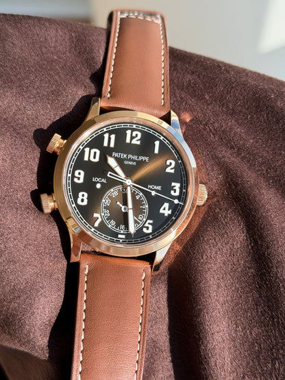 Patek Philippe Pilot Travel Time 5524R-001 · Brand New · Rose Gold · Brown Dial · Full Set 2023 · Original AD Receipt · Box and Papers