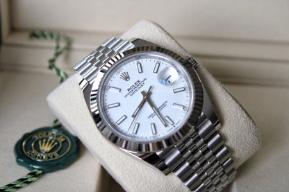 Rolex Datejust 41 126334 NEW · White Stick Dial · Fluted Bezel · Complete Set August 2025 · Brand New · Founder Purchased in Geneva