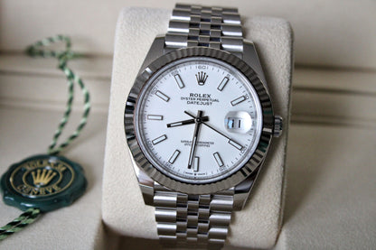 Rolex Datejust 41 126334 NEW · White Stick Dial · Fluted Bezel · Complete Set August 2025 · Brand New · Founder Purchased in Geneva