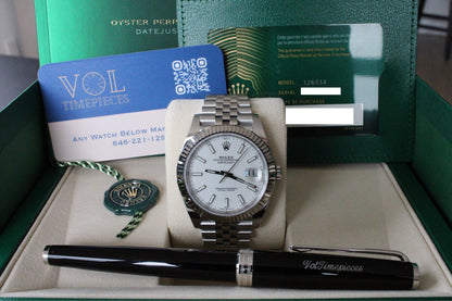 Rolex Datejust 41 126334 NEW · White Stick Dial · Fluted Bezel · Complete Set August 2025 · Brand New · Founder Purchased in Geneva