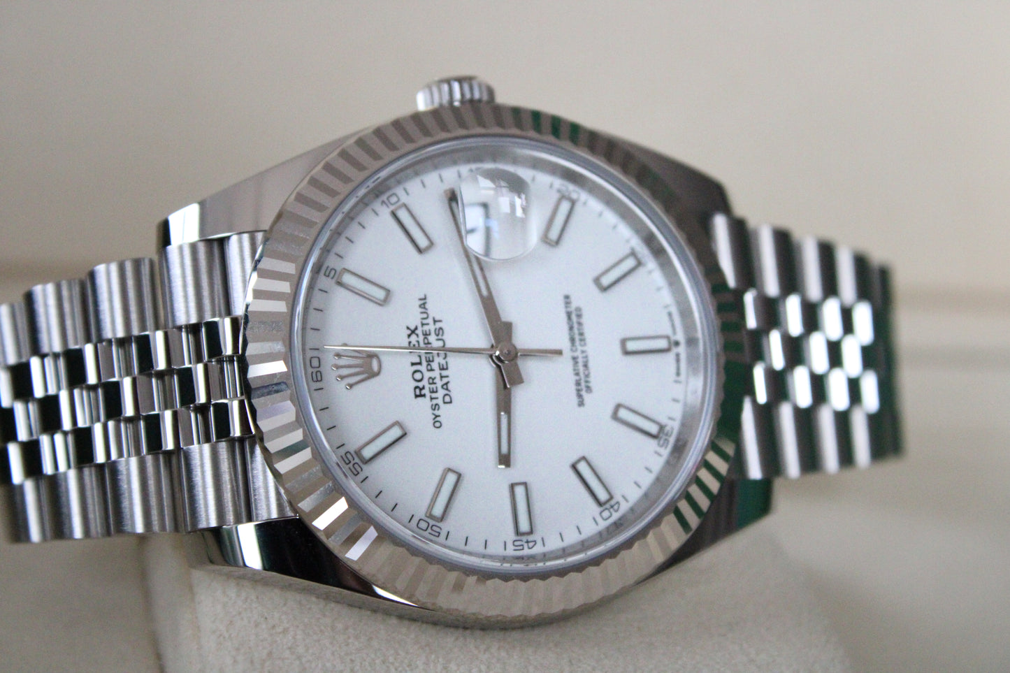 Rolex Datejust 41 126334 NEW · White Stick Dial · Fluted Bezel · Complete Set August 2025 · Brand New · Founder Purchased in Geneva
