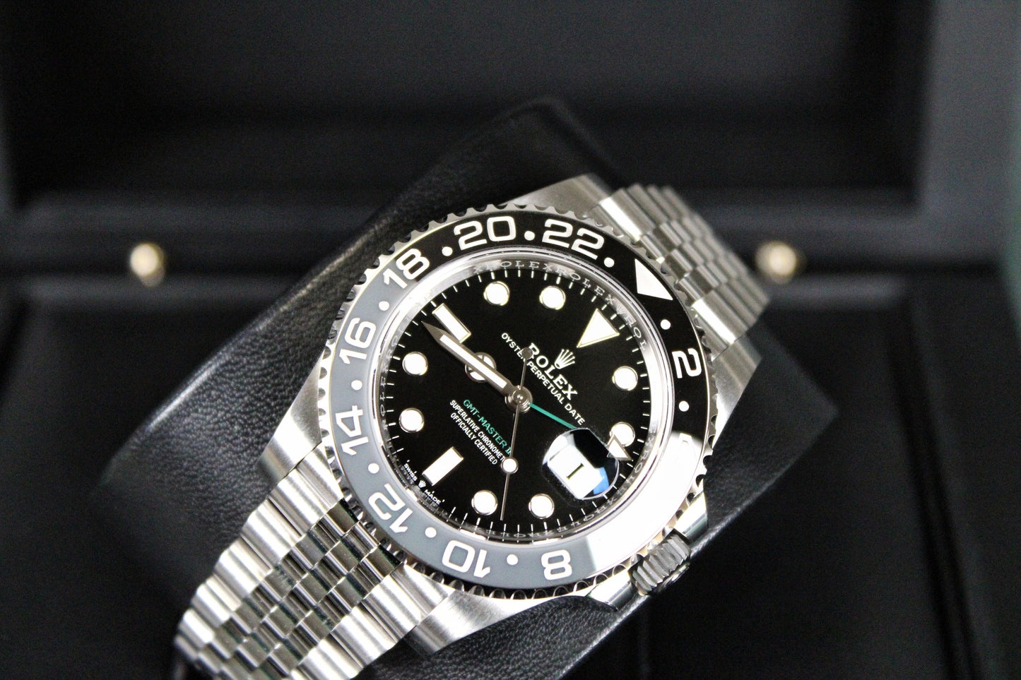 Rolex GMT-Master II Bruce Wayne 126710GRNR · Grey-Black Ceramic · Jubilee · 40mm · 2024 · Original AD Receipt · Full Set · Full Links
