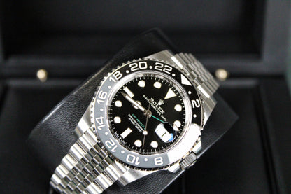 Rolex GMT-Master II Bruce Wayne 126710GRNR · Grey-Black Ceramic · Jubilee · 40mm · 2024 · Original AD Receipt · Full Set · Full Links