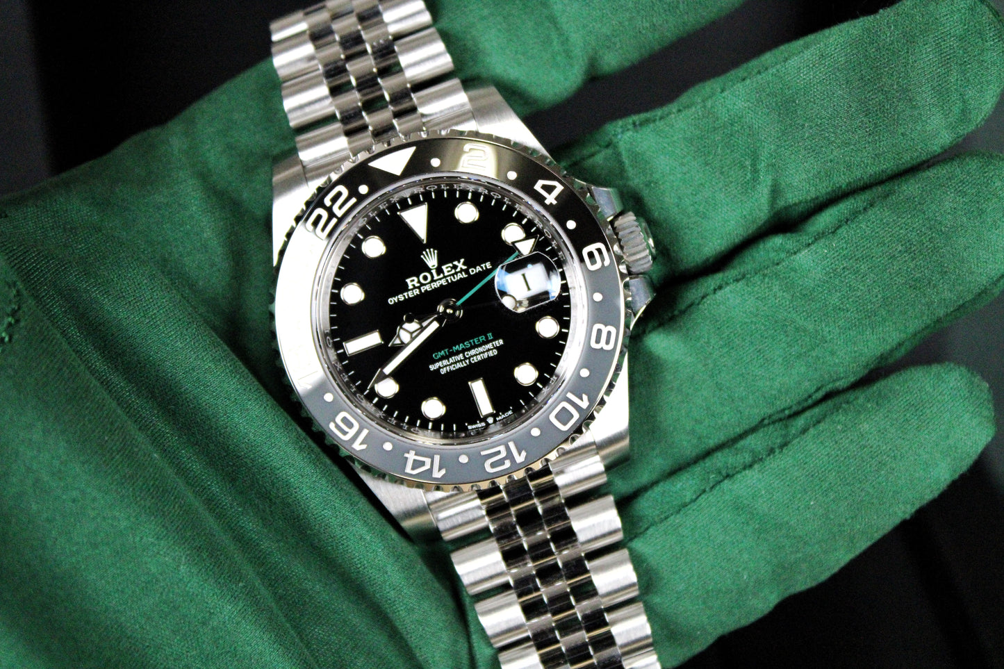 Rolex GMT-Master II Bruce Wayne 126710GRNR · Grey-Black Ceramic · Jubilee · 40mm · 2024 · Original AD Receipt · Full Set · Full Links