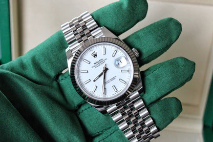 Rolex Datejust 41 126334 NEW · White Stick Dial · Fluted Bezel · Complete Set August 2025 · Brand New · Founder Purchased in Geneva