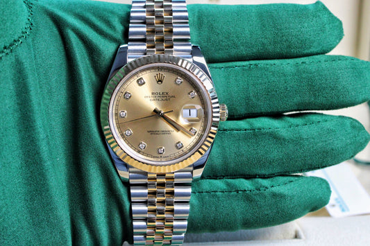 Rolex Datejust 41 126333 · Champagne Factory Diamond Dial · Fluted Bezel · Two-Tone Jubilee · Mint Condition · 2022 Complete Set Both Tags